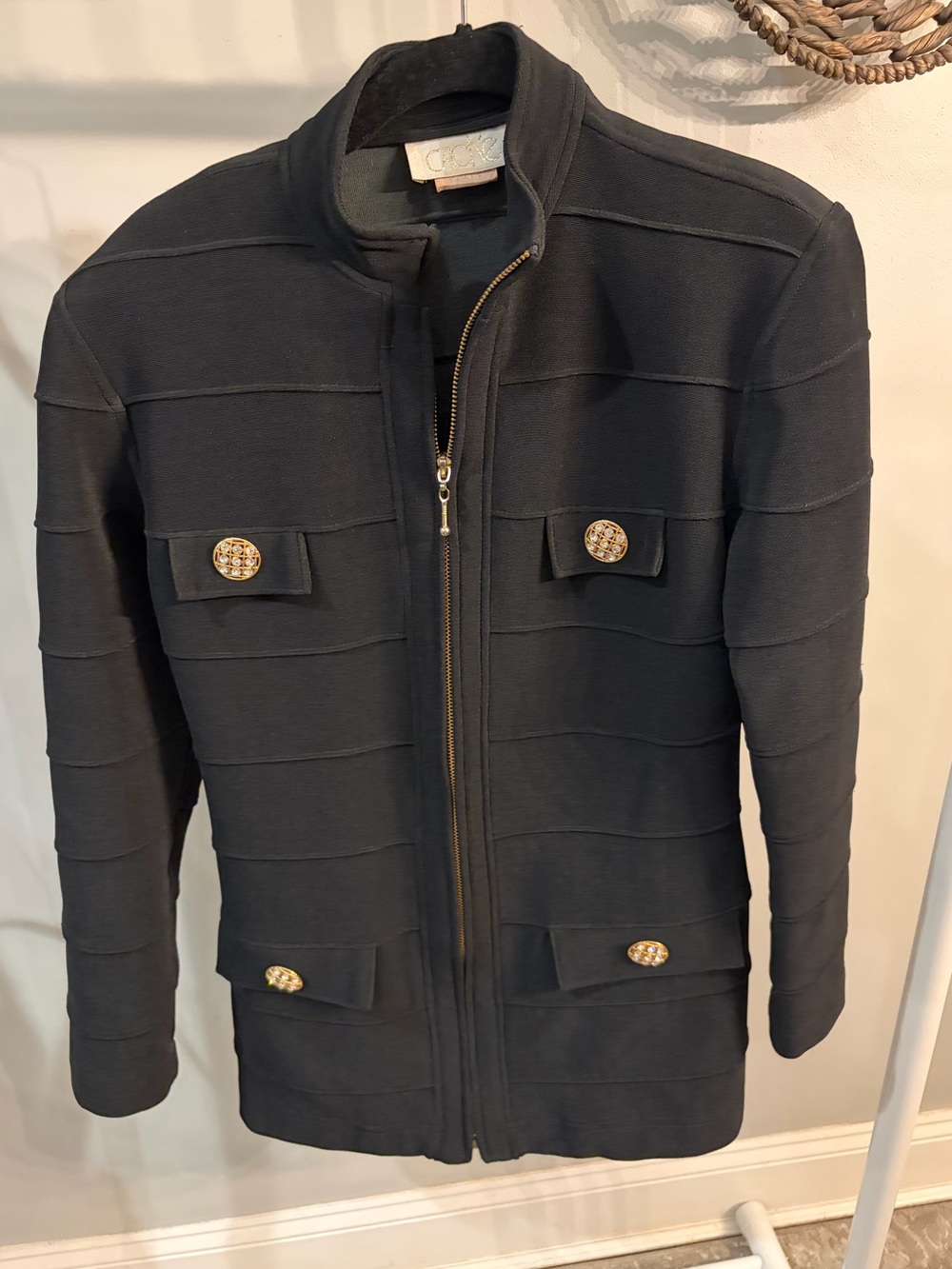 Cache Black Zip-Up Blazer with Gold-Tone Button size medium